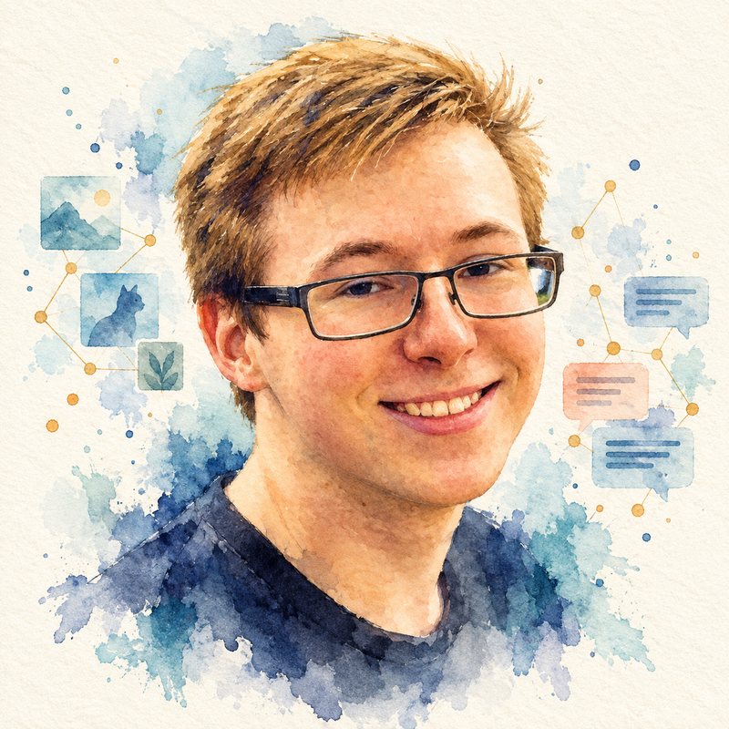 Watercolor portrait of Alec Radford