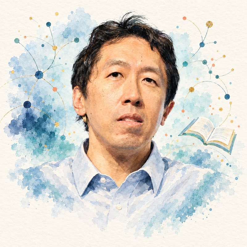 Watercolor portrait of Andrew Ng