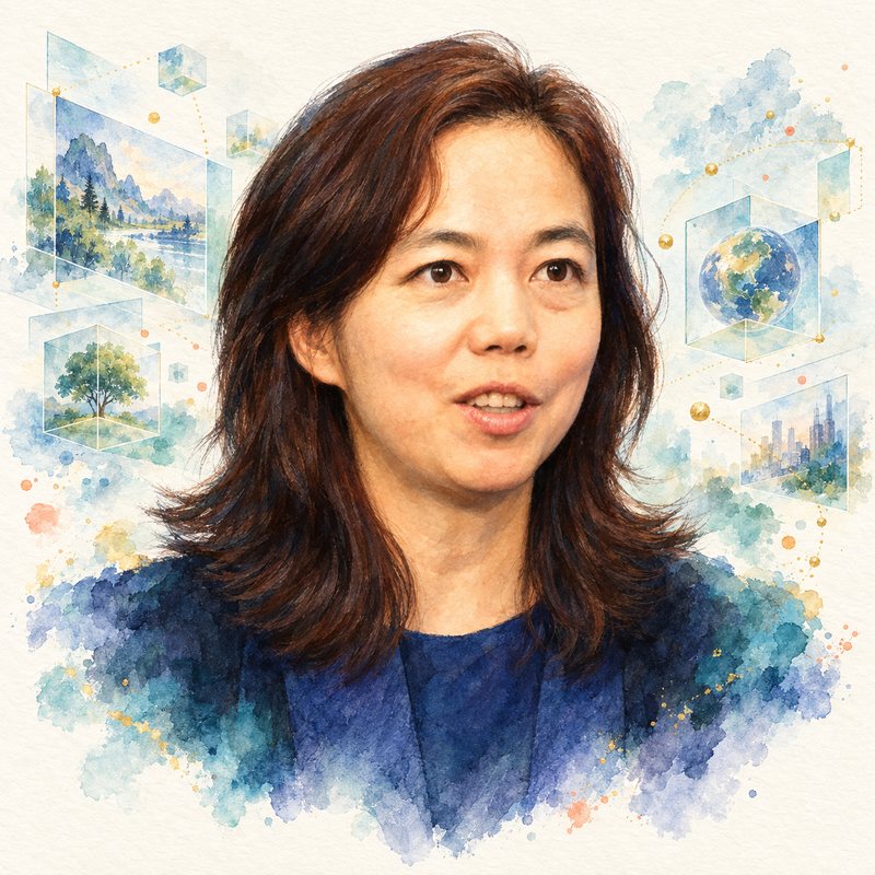 Watercolor portrait of Fei-Fei Li