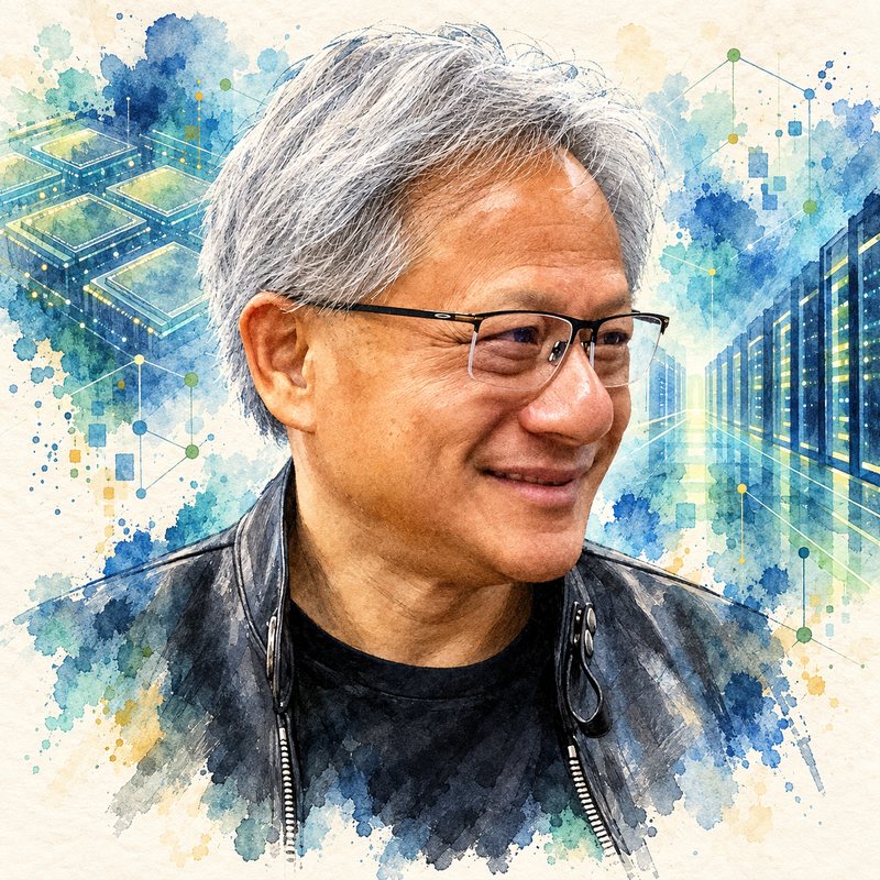 Watercolor portrait of Jensen Huang