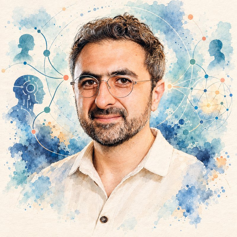 Watercolor portrait of Mustafa Suleyman