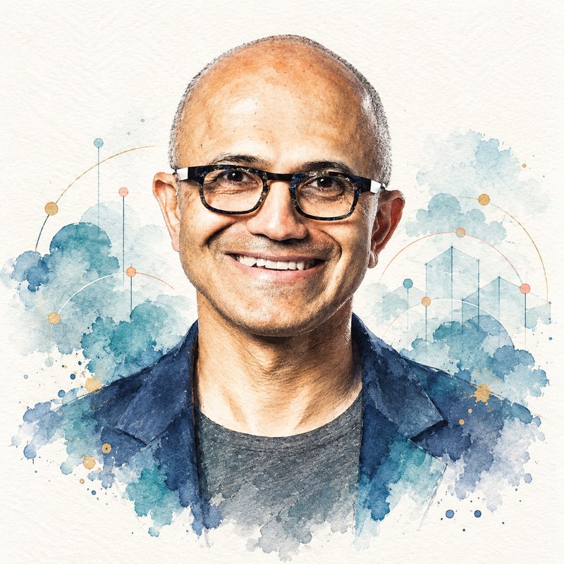 Watercolor portrait of Satya Nadella