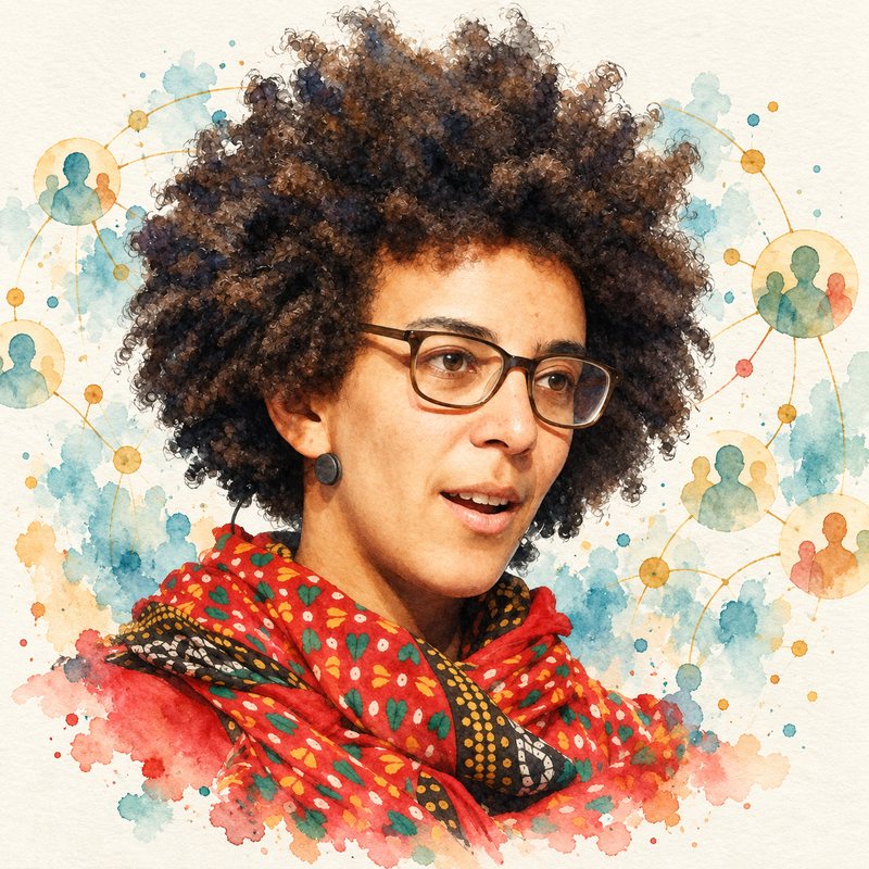 Watercolor portrait of Timnit Gebru